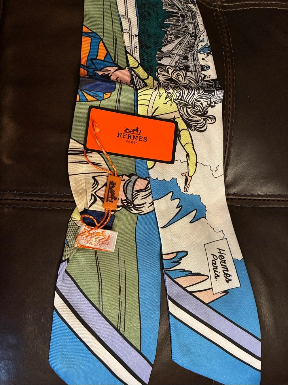Hermes. “WOW “ Twilly Scarf 100% Silk Ladies BLUE Multi Color NWT